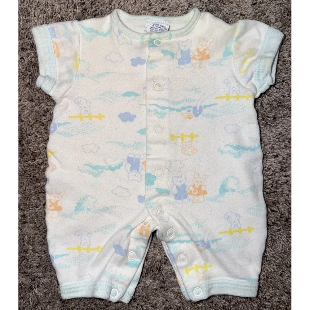 Vintage 80s Capezio By Carter's Baby Romper Newborn 13 Lbs Pastel Print Made USA